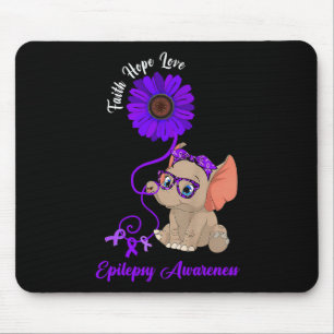 Epilepsy Awareness Elephant Faith Hope Love Sunflo Mouse Mat