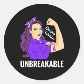Epilepsy Awareness Epileptic Purple Ribbon Warrior Classic Round Sticker
