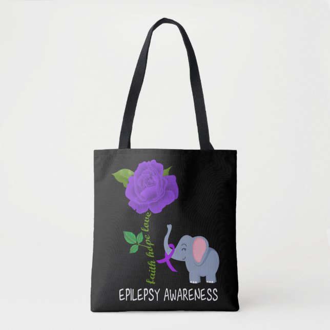 Epilepsy Awareness Faith Hope Love Flower Elephant Tote Bag (Front)