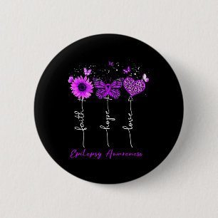 Epilepsy Awareness Faith Hope Love Leopard Sunflow 6 Cm Round Badge