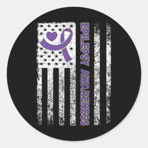 Epilepsy Awareness Flag Purple Ribbon Epilepsy War Classic Round Sticker