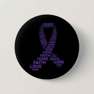 Epilepsy Awareness Hope Faith Love Purple Ribbon W 6 Cm Round Badge