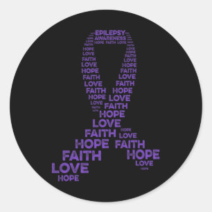 Epilepsy Awareness Hope Faith Love Purple Ribbon W Classic Round Sticker