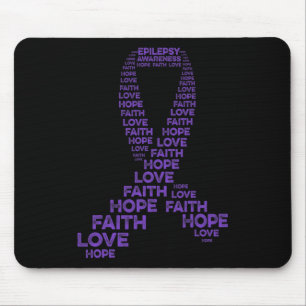 Epilepsy Awareness Hope Faith Love Purple Ribbon W Mouse Mat