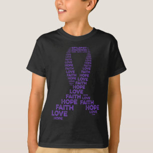 Epilepsy Awareness Hope Faith Love Purple Ribbon W T-Shirt