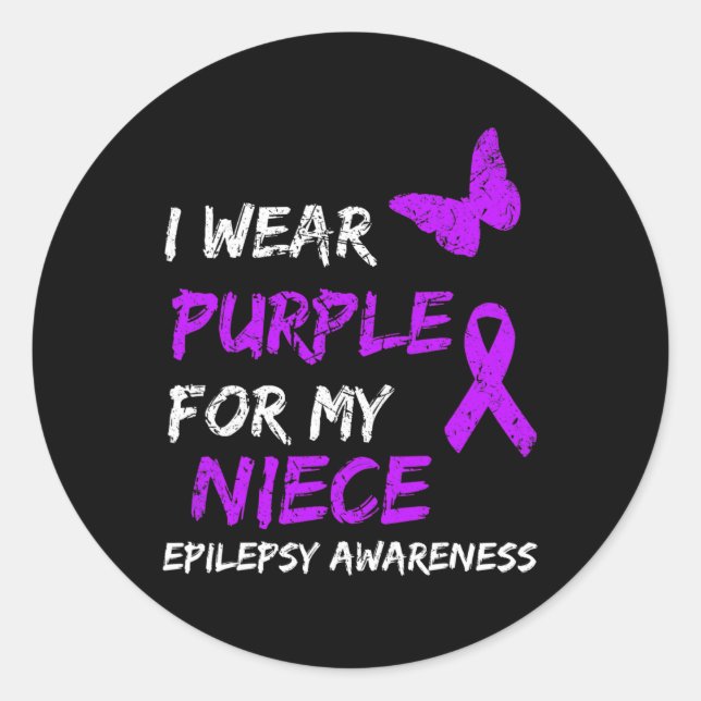 Epilepsy Awareness I Wear Purple For My Niece Ribb Classic Round Sticker (Front)