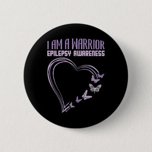 Epilepsy Awareness I'm A Warrior Heart Butterfly 6 Cm Round Badge