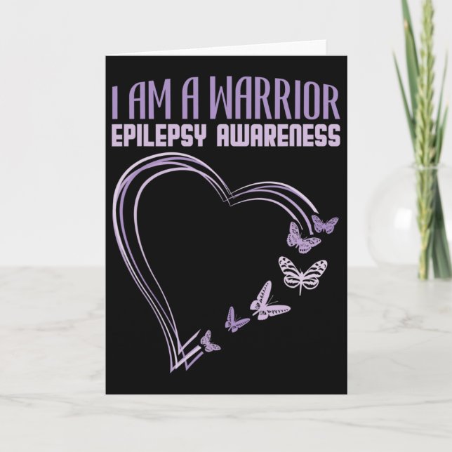 Epilepsy Awareness I'm A Warrior Heart Butterfly  Card (Front)