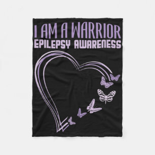 Epilepsy Awareness I'm A Warrior Heart Butterfly  Fleece Blanket