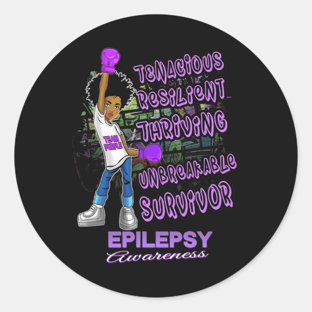 Epilepsy Awareness Melanin Black Women Unbreakable Classic Round Sticker (Front)