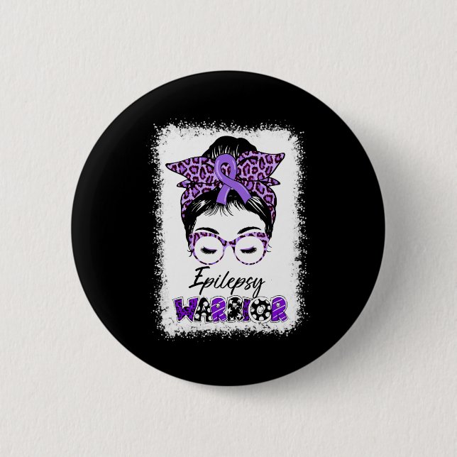 Epilepsy Awareness Messy Bun Warrior Leopard Banda 6 Cm Round Badge (Front)