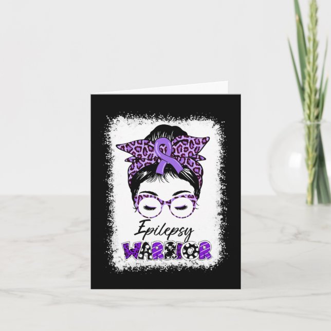 Epilepsy Awareness Messy Bun Warrior Leopard Banda Card (Front)