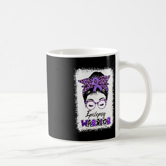 Epilepsy Awareness Messy Bun Warrior Leopard Banda Coffee Mug (Right)