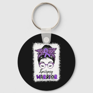 Epilepsy Awareness Messy Bun Warrior Leopard Banda Key Ring
