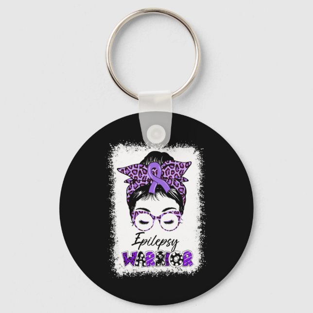 Epilepsy Awareness Messy Bun Warrior Leopard Banda Key Ring (Front)