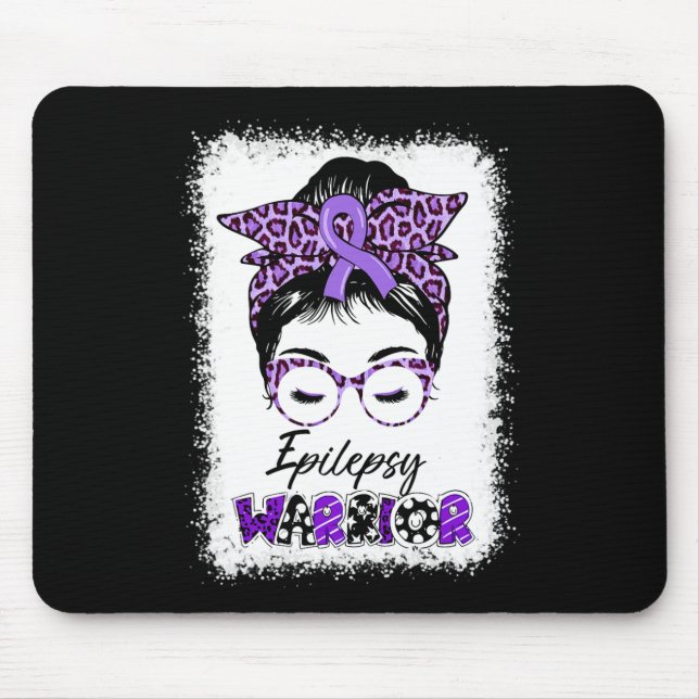 Epilepsy Awareness Messy Bun Warrior Leopard Banda Mouse Mat (Front)
