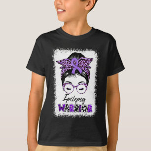 Epilepsy Awareness Messy Bun Warrior Leopard Banda T-Shirt