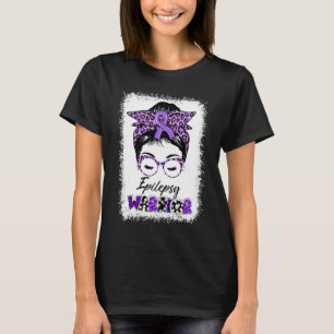 Epilepsy Awareness Messy Bun Warrior Leopard Banda T-Shirt