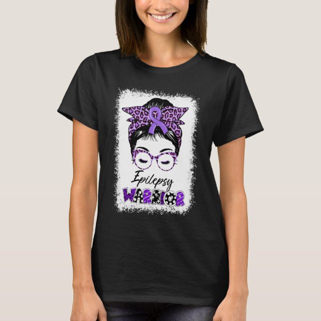 Epilepsy Awareness Messy Bun Warrior Leopard Banda T-Shirt (Front)