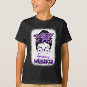Epilepsy Awareness Messy Bun Warrior Leopard Banda T-Shirt