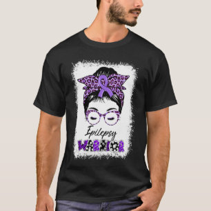Epilepsy Awareness Messy Bun Warrior Leopard Banda T-Shirt