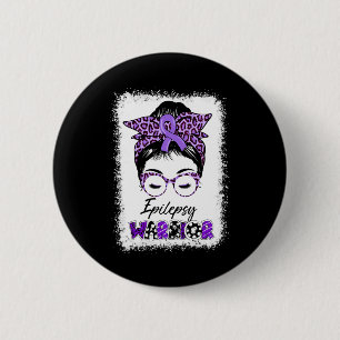 Epilepsy Awareness Messy Bun Warrior Leopard Bynda 6 Cm Round Badge