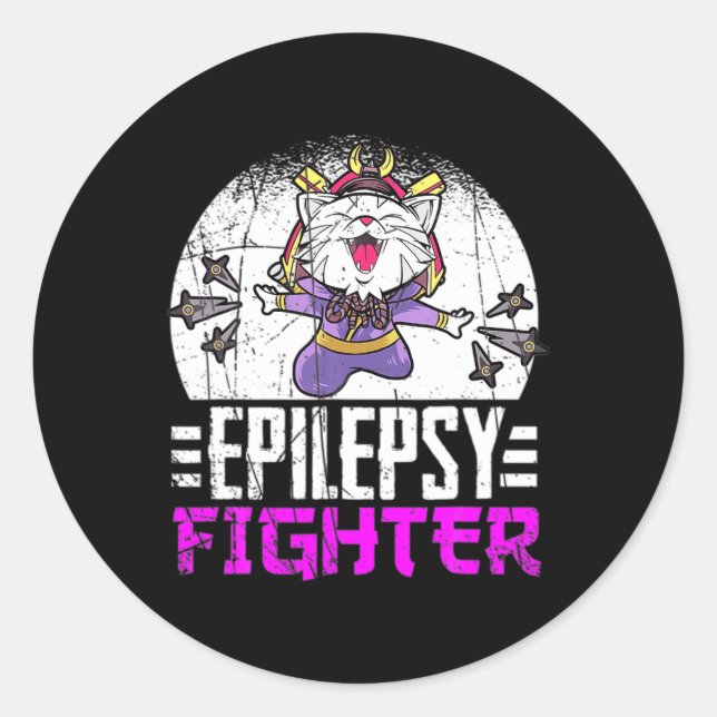 Epilepsy Awareness Month Ninja Cat Epilepsy Fighte Classic Round Sticker (Front)