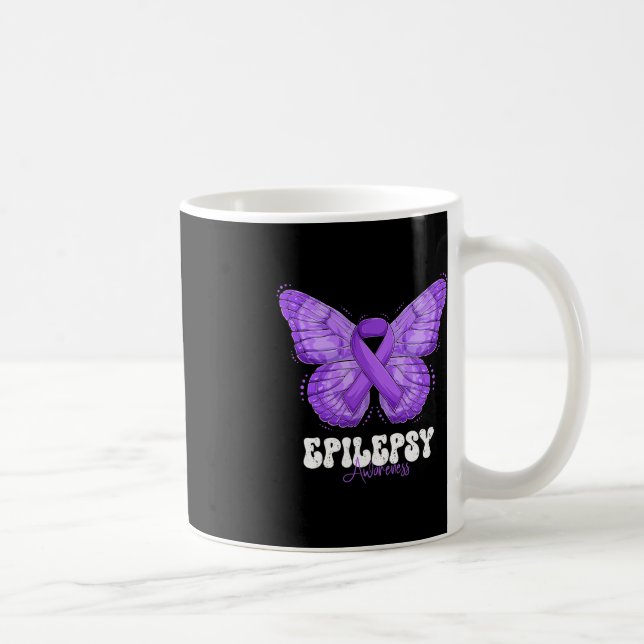 Epilepsy Awareness Month Purple Ribbon Butterfly  Coffee Mug (Right)