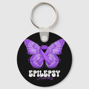 Epilepsy Awareness Month Purple Ribbon Butterfly  Key Ring