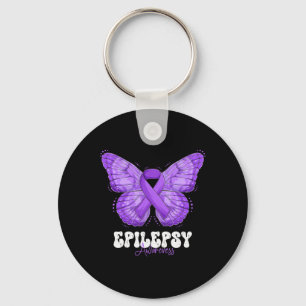Epilepsy Awareness Month Purple Ribbon Butterfly Key Ring