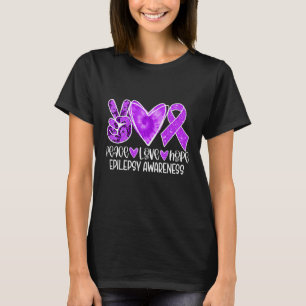 Epilepsy Awareness Month Purple Ribbon Peace Love  T-Shirt