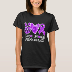 Epilepsy Awareness Month Purple Ribbon Peace Love  T-Shirt