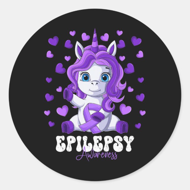 Epilepsy Awareness Month Purple Ribbon Unicorn  Classic Round Sticker (Front)