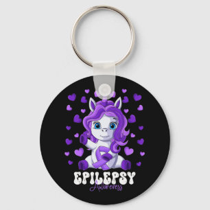 Epilepsy Awareness Month Purple Ribbon Unicorn Key Ring