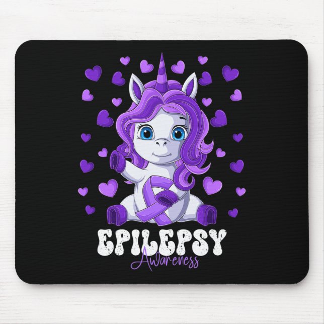 Epilepsy Awareness Month Purple Ribbon Unicorn  Mouse Mat (Front)