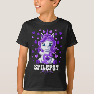 Epilepsy Awareness Month Purple Ribbon Unicorn  T-Shirt