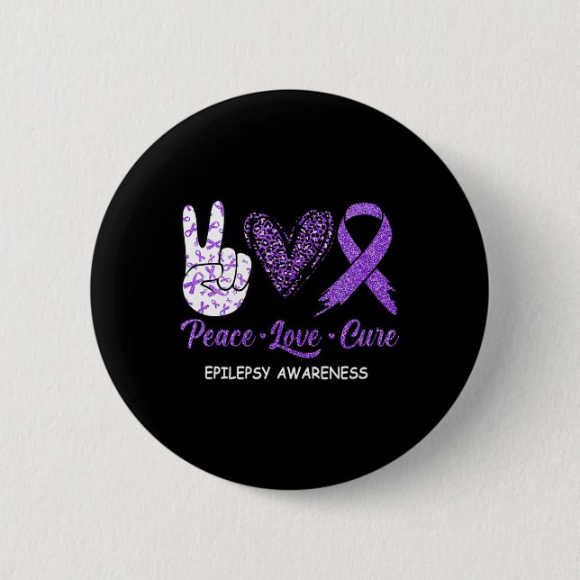 Epilepsy Awareness Peace Love Cure Leopard  6 Cm Round Badge (Front)