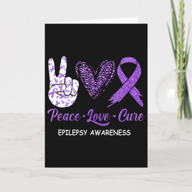 Epilepsy Awareness Peace Love Cure Leopard  Card (Front)