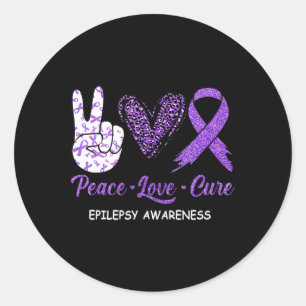 Epilepsy Awareness Peace Love Cure Leopard Classic Round Sticker