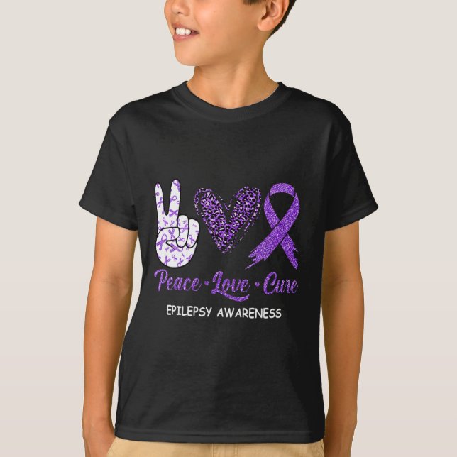 Epilepsy Awareness Peace Love Cure Leopard  T-Shirt (Front)