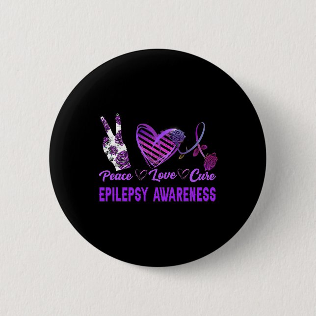 Epilepsy Awareness  Peace Love Cure  Purple Gift  6 Cm Round Badge (Front)