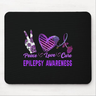 Epilepsy Awareness Peace Love Cure Purple Gift Mouse Mat