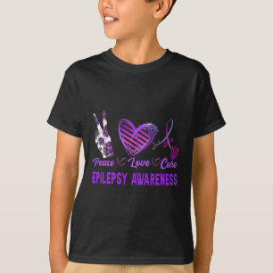 Epilepsy Awareness Peace Love Cure Purple Gift T-Shirt