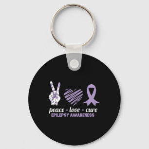 Epilepsy Awareness Peace Love Cure Ribbon  Key Ring