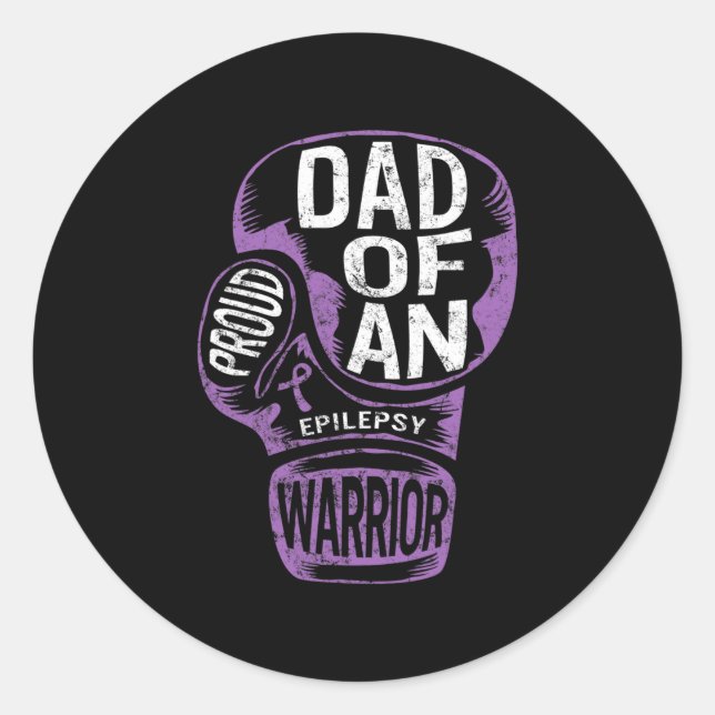 Epilepsy Awareness Proud Dad Purple Ribbon Seizure Classic Round Sticker (Front)
