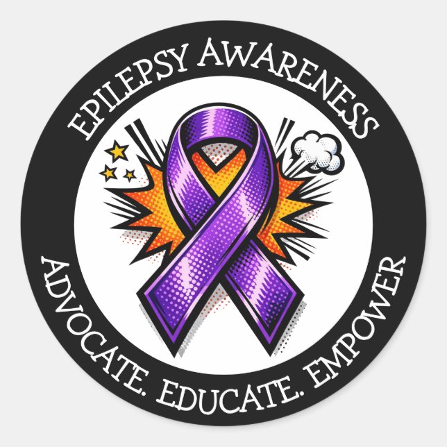 Epilepsy Awareness | Purple Awareness Ribbon Classic Round Sticker (Front)