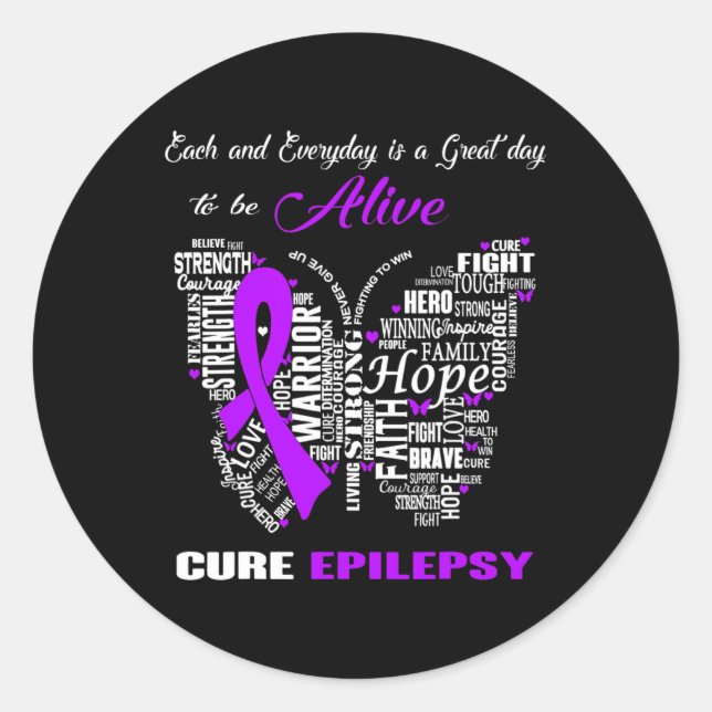 Epilepsy Awareness Purple Butterflies  Classic Round Sticker (Front)