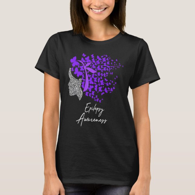Epilepsy Awareness Purple Butterflies T-Shirt (Front)