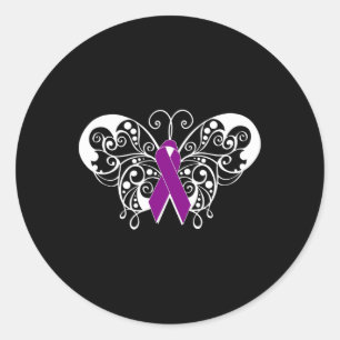 Epilepsy Awareness Purple Ribbon Butterfly Classic Round Sticker
