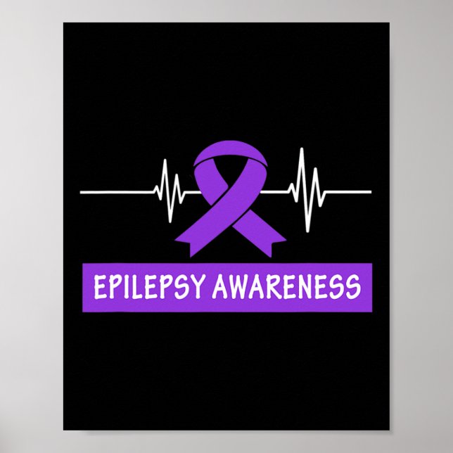 Epilepsy Awareness Purple Ribbon Heartbeat Kids an Poster (Front)